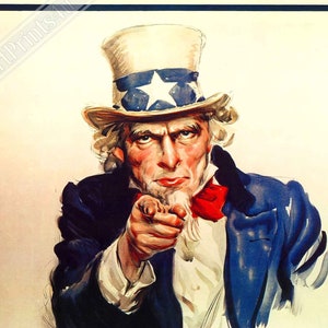 Uncle Sam Poster, World War 1 Poster Print, Vintage Us World War 1 Propaganda / Patriotism.