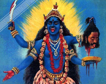 Kali Poster, Hindu Goddess Of Death, Time, Motherly Love Kali Print Use For Kali Mantra Meditation UK, EU USA Domestic Shipping