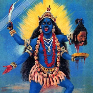 Poster di Kali, dea indù della morte, del tempo e dell'amore materno. Stampa di Kali. Da usare per la meditazione del mantra Kali. Spedizione nazionale nel Regno Unito, nell'UE e negli Stati Uniti.