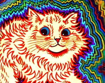 Psychedelic Cat Poster, Louis Wain Psychedelic Cat Print UK, EU USA Domestic Shipping