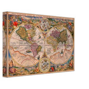 Impression sur toile carte du monde vintage, toile carte du vieux monde de 1594, art mural carte vintage - Orbis Terrarum.