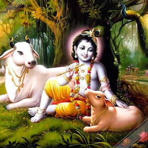 Poster di Krishna, Dio indù dell'amore divino - Stampa di Krishna - Bellissimi colori da usare per la meditazione del mantra di Krishna