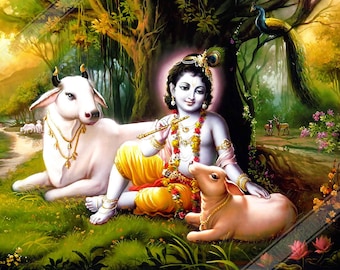 Krishna Poster: Hindu God Print, Divine Love Art
