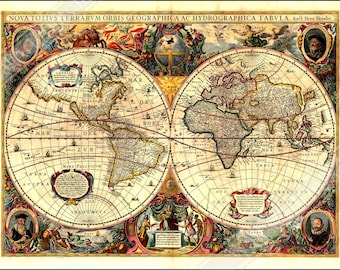 ヴィンテージ世界地図ポスター: 1663 ヘンリックス ホンディウス
