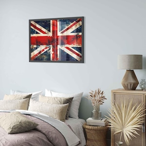 Grungy Union Jack Flag Framed Poster - Distressed British Flag Art Framed Print, Street Art Style Wall Decor