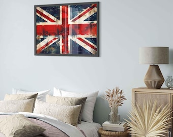 Ingelijste Grungy Union Jack-poster: muurkunst verweerde Britse vlag