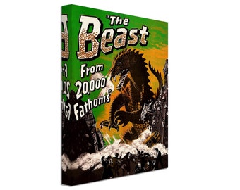 The Beast Leinwand, Vintage Horrorfilm Leinwand 1953 Die Bestie aus 20.000 Fathoms.