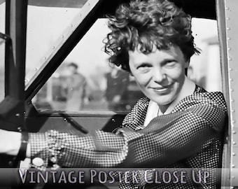 Amelia Earhart Poster, American Aviatrix Author, Vintage Photo Print UK, EU USA Domestic Shipping