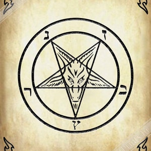 Satanic Goat Poster - Sigil Of Baphomet Poster - Satanic Goat Pentagram Print Aged Parchment UK, EU USA Domestic Shipping