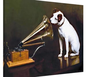 His Masters Voice Nipper HMV Dog Vintage Canvas Wall Art Retro