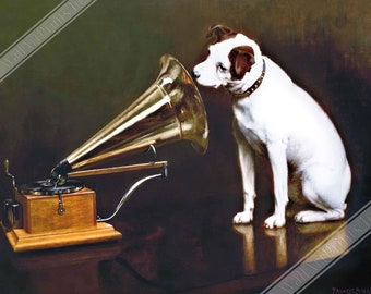 Vintage Dog Poster Nipper The Original HMV Dog 1898 Poster Print UK, eu USA Domestic Shipping