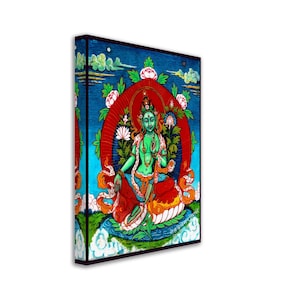 Godin Tara Canvas, Moeder Van Alle Boeddha&#39;s, Tibetaanse Godin Groene Tara Canvas Print, Godin Tara Mantra-meditatie