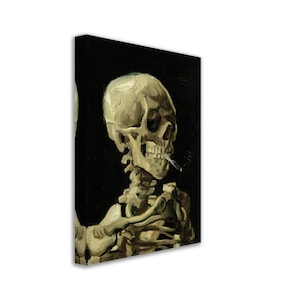 Van Gogh Skeleton With A Cigarette Canvas - Skull With A Burning Cigarette Canvas Print