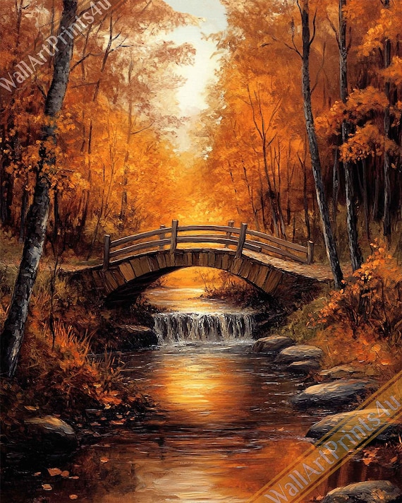 Golden Autumn Landscape Digital Download – Fall Foliage Wall Art