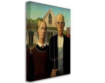 American Gothic Grant Wood Classic Painting Wooden Framed Art