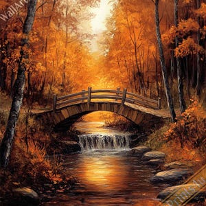 Póster de paisaje otoñal dorado: pintura mural con follaje otoñal