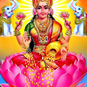 Poster di Lakshmi, dea indù della ricchezza e della prosperità - Stampa di Lakshmi - Spedizione nazionale nel Regno Unito, nell'UE e negli Stati Uniti