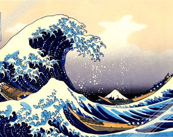 値下げ　葛飾北斎  広重 共同通信社出版局  初代広重画(印刷)わけあり 神奈川沖浪裏 ポスター版画、葛飾北斎 1820年代 1830年代 日本の木版画