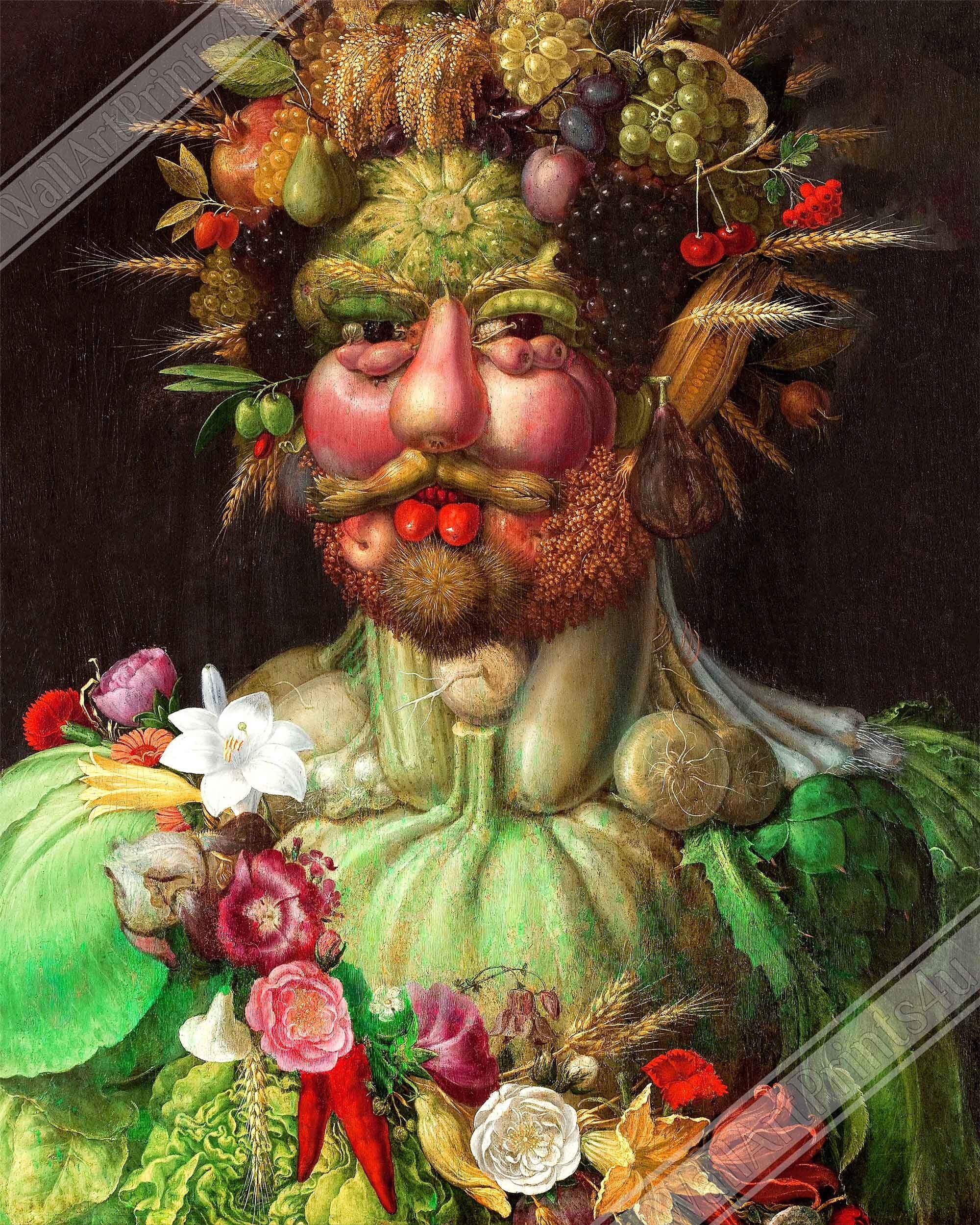 Arcimboldo Vertumnus Print: Fruit Vegetable Face Portrait Poster