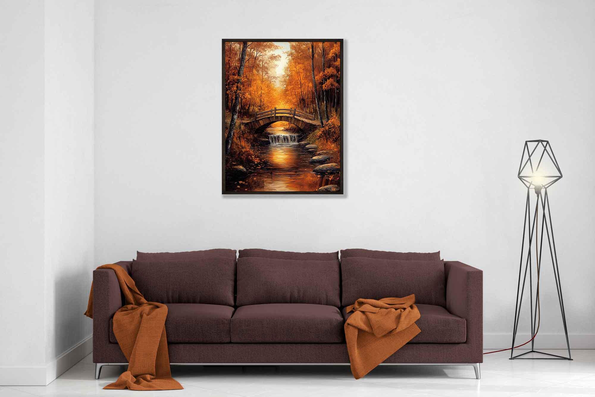 黄金の秋の風景画（額入り） - 秋の紅葉の壁アート（額入り） - Etsy 日本