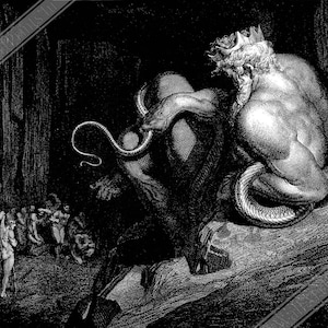 Divine Comedy Poster - Demon King Minos With His Serpent Tail - Gustave Dore Illustration UK, EU USA Domestic Shipping