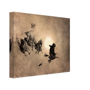 Witches Canvas Print - Witches On Broomsticks Canvas - Witches With Cat - William Holbrook Beard 18th Century UK, EU USA Domestic Shipping
