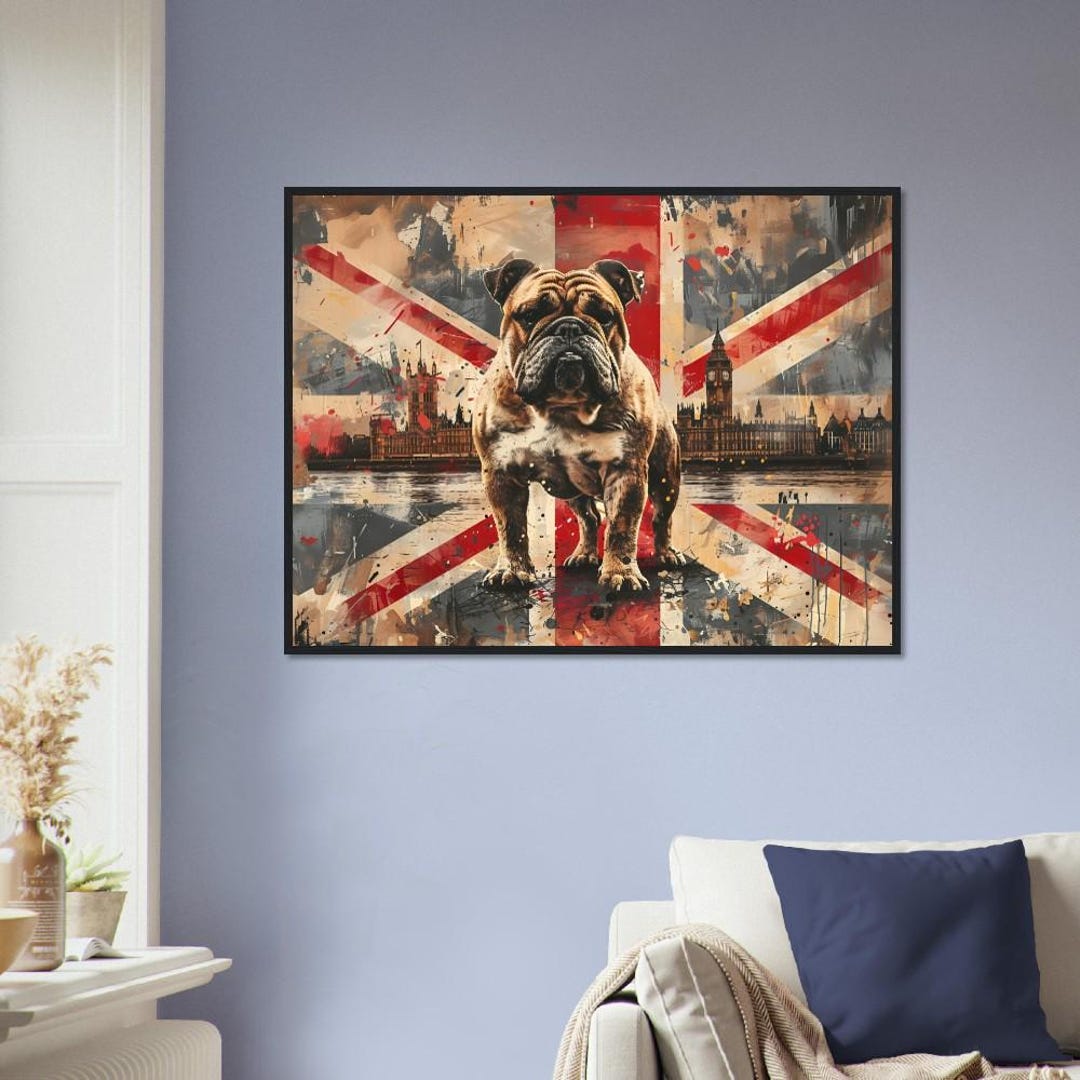 British Flag Framed Print, Bulldog Union Jack Framed, UK Flag Wall Art ...