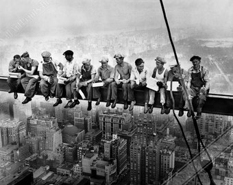 Lunch Atop A Skyscraper Poster, Lunch On A Beam, Vintage Photo Print From 1932 New York Construction Workers, UK, EU USA Domestic Shipping