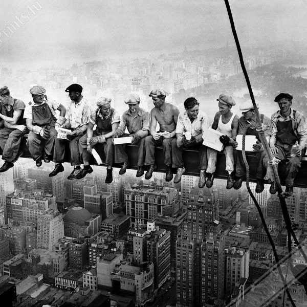 Lunch Atop A Skyscraper Poster, Lunch On A Beam, Vintage Photo Print From 1932 New York Construction Workers, UK, EU USA Domestic Shipping