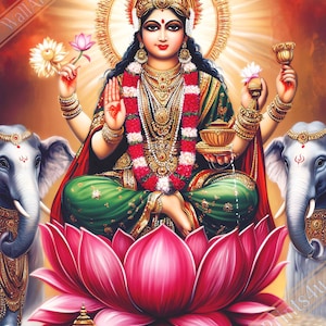 Divine Lakshmi Goddess of Wealth Digital Download – Spiritual Printable, Hindu Deity Home Decor