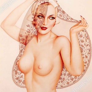 Vintage Pin Up Girl Poster, Alberto Vargas, Topless Pin Up - Vintage Art - Retro Pin Up Girl Print - Late 1940&#39;s - 1950&#39;s