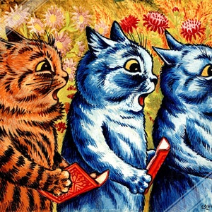 Louis Wain Cat Print / Three Cats Singing UK, EU, USA Domestic Shipping