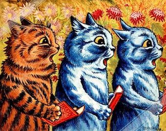 Louis Wain Cat Print / Three Cats Singing UK, EU, USA Domestic Shipping
