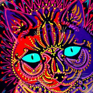 Louis Wain Poster, Kaleidoscopic Psychedelic Cat - Louis Wain Print UK, EU USA Domestic Shipping