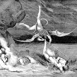 Divine Comedy Poster - Demon Trying To Catch A Sinner - Gustave Dore Illustration UK, EU USA Domestic Shipping