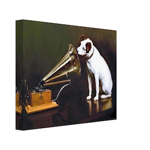 His Masters Voice Nipper HMV Dog Vintage Canvas Wall Art Retro Gramophone Decor