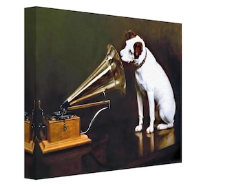 His Masters Voice Nipper HMV Dog Vintage Canvas Wall Art Retro Gramophone Decor