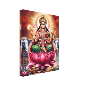 Divine Lakshmi Goddess of Wealth Art Canvas Print – Spiritual Canvas, Hindu Deity Home Decor
