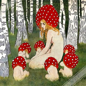 Vintage Mushroom Poster, Mother Mushroom Print - Vintage Mushroom Art UK EU USA Domestic Shipping