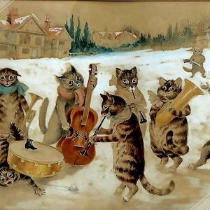 Louis Wain Print - Carol Singing Cats - Louis Wain Cat Poster UK, EU USA Domestic Shipping