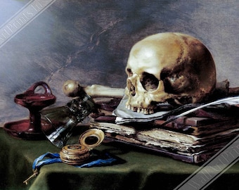 アドリアン・ヴァン・ユトレヒト - ヴァニタスの花束と頭蓋骨の