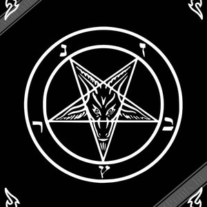 Satanic Goat Poster White On Black - Sigil Of Baphomet Poster - Satanic Goat Pentagram Print White Black UK, EU USA Domestic Shipping