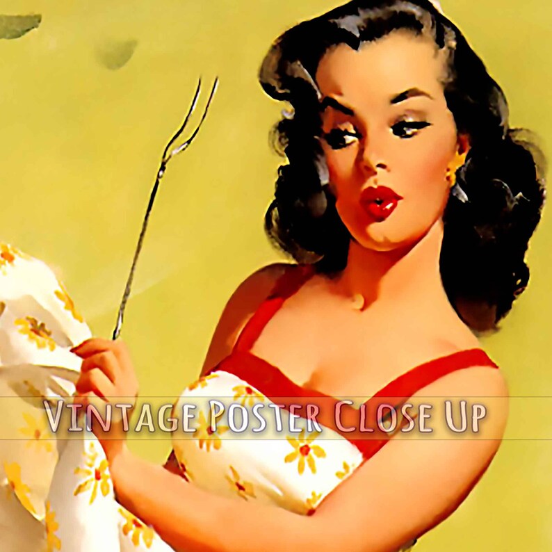 Gil Elvgren Pin up Girl BBQ Poster: Retro Kitchen Art - Etsy
