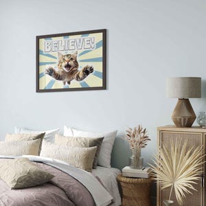 Stampa incorniciata "Vintage Believe Kitten" - Arte ispiratrice retrò con gatti per decorare le pareti