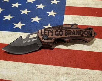 Let's Go Brandon Flag / Patriotic - Folding EDC Multi-Tool Pocket Knife with Bottle Opener and Glass Breaker