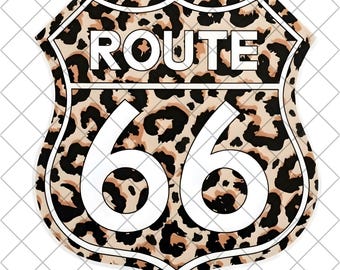 Route 66 Centennial Cheetah Print PNG, Western Boho Sublimation Design (Digital Download)