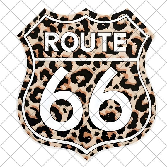 Route 66 Centennial Cheetah Print PNG, Western Boho Sublimation Design (Digital Download)