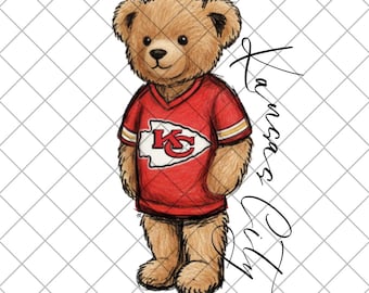 Kansas City Bear PNG, Preppy Football Teddy Sublimation Design (Digital Download)
