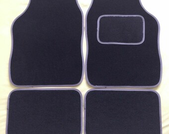 UNIVERSAL CAR FLOOR MATS BLACK WITH BLUE EDGING - 4 PIECE SET
