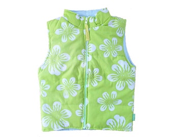 Gilet matelassé vert batik pour fille, veste enfant Boho, 6-7 ans